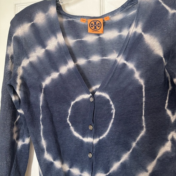 Tory Burch linen Blue tie-dye cardigan with 3/4 sleeves. Size small - Picture 3 of 7